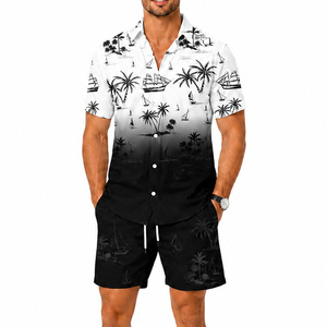 Conjunto de Camisa y Pantalones Cortos de Satén Tropical para Hombre, 100% Poliéster, Transpirable, Informal, para Vacaciones de Verano, Estampado de Dos Piezas - Product Image 5