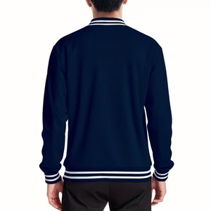 Blouson de baseball uni bleu marine en molleton respirant 100 % coton de haute qualité pour homme, style urbain, idéal pour l'été - Product Image 6