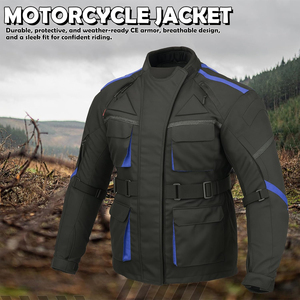 Men's Black Blue Plus Size Motorcycle Jacket Windproof Waterproof Breathable Stand Collar Zipper Front Regular Fit Autumn <b>Winter</b> - Product Image 4