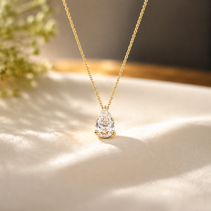 18K Gold Plated Pear Cut Moissanite Pendant <b>Necklace</b> Women's Classic Chain Jewelry for Wedding Everyday Wearing - Product Image 1