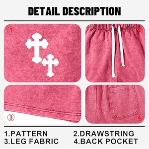 กางเกงขาสั้นเอวยางยืดผูกเชือกสีชมพูซัมเมอร์ลายโลโก้แบบกำหนดเองสำหรับผู้ชาย กางเกงกีฬาขาสั้น กางเกงสตรีทแวร์สำหรับผู้ชาย - Product Image 3