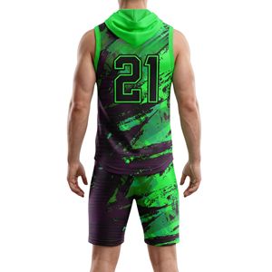Sleeveless Football Jerseys Green Black Splatter Custom Team Jerseys 4 Way Stretch Jerseys <b>Sublimated</b> 7v7 football uniforms - Product Image 2