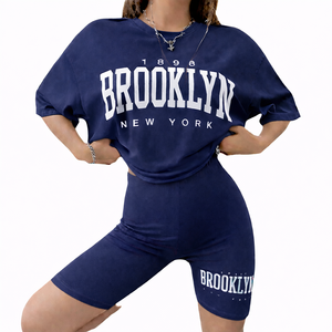 Loose Comfort Women's Solid Above <b>Knee</b> One Set T-Shirt and Breathable Shorts Daily Wear - Product Image 3
