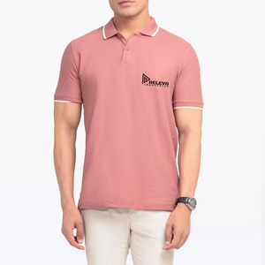 Chemise à manches courtes rose respirante pour homme Relevo Industries, couleur unie, tricot en coton, logo imprimé par transfert thermique sur le devant - Product Image 1