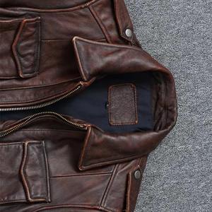 Men's Genuine <b>Leather</b> <b>Jacket</b> Turn-down Collar Moto Style Four Pockets Zipper Closure Autumn Regular Fit - Product Image 5