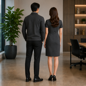 Ensemble uniforme professionnel gris en polyester unisexe avec matière respirante en spandex, fusion sans couture et design classique - Product Image 2