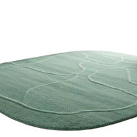 Tapis moderne vert fait main en laine/soie à boucles, bord festonné, tufté, adapté aux animaux domestiques, antidérapant, bordure blanche, motif floral, faible hauteur