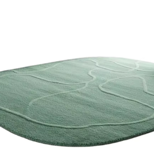 Tapis moderne en laine bouclée faite à la main, bord festonné, tufté, adapté aux animaux domestiques, antidérapant, bordure blanche, motif floral, design moderne pour salon - Product Image 1