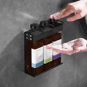 Black 304 Stainless Steel Double Liquid Soap <b>Dispenser</b> Wall-Mounted Refillable Bottle Manual Electric-Free <b>Shampoo</b> Conditioner - Product Image 1