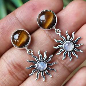 Wholesale Tiger Eye Moonstone <b>Sun</b> <b>Drop</b> Earrings 925 Sterling Silver Handmade Luxury Celestial Gemstone for Women - Product Image 6