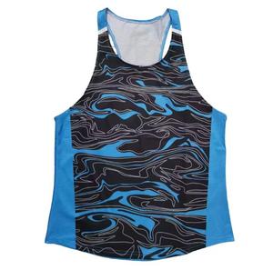 Men's O-Neck Sublimation Printed Tank <b>Top</b> Blue White Sporty Quick Dry Polyester <b>Mesh</b> Style - Product Image 1