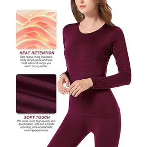 Ensemble de sous-vêtements thermiques en polyester tricoté pour femmes, 2 pièces, hiver, sans couture, élastique, chaud et respirant, vente en gros - Product Image 4