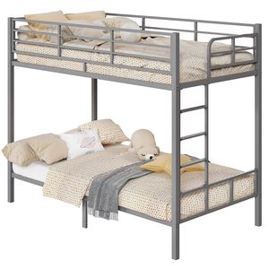 Letto a castello moderno grigio con sponde alte, in ferro a tubo quadro, con scaletta laterale, apribile e convertibile, per camera da letto, con contenitore in legno - Product Image 4