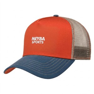 หมวกแก๊ปตาข่ายทรงทรัคเกอร์ Meyba สีส้มน้ำเงิน ปรับขนาดได้ ระบายอากาศดี ดีไซน์ 6 แผง โลโก้ด้านหน้า ขายส่ง - Product Image 4