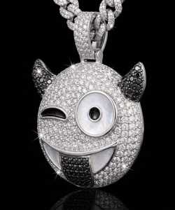 Collier pendentif unisexe Hip Hop plaqué or rose, en argent 925, avec moissanite, motif visage de démon, certifié par une tierce partie, style Iced Out - Product Image 2