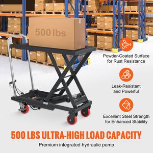 Carrello Elevatore Idraulico Manuale a Forbice Singola, Capacità 227 kg, Altezza di Sollevamento 72,4 cm, 4 Ruote Antiscivolo in PA, Nuovo, 100 kg - Product Image 2