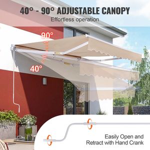 Auvent de terrasse rétractable manuel 4m x 3m en polyester résistant à l'eau, pare-soleil extérieur 8 x 7 pieds - Product Image 4