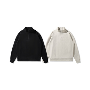 Men's Quarter-Zip Denim Jacket Solid Color Casual Loose Fit Regular Sleeve Winter Breathable Knitted Polyester Material - Product Image 3