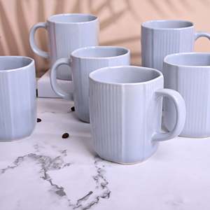 Serene Sky Blue Glazed Ceramic Coffee Mug <b>Set</b> of 6 <b>Microwave</b> Safe Enamel Mugs for Coffee and Milk - Product Image 1