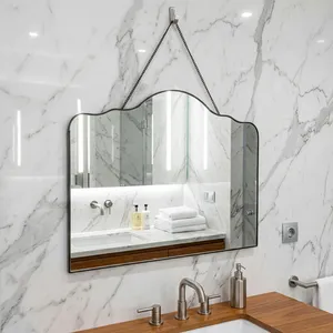 Miroir mural décoratif moderne ARTISAN DESIGN avec chaîne de suspension, bord ondulé, cadre en métal, pour salle de bain, coiffeuse, décoration intérieure - Product Image 1