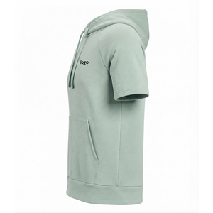 Hoodie à manches courtes pour homme, style personnalisé, fabriqué avec un tissu doux et respirant, conçu pour un port décontracté et relaxant, en coton mélangé. - Product Image 4