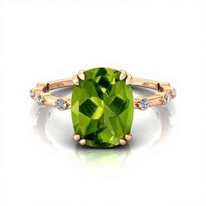 Bague de naissance classique en or massif 14 carats 2.5 Ct péridot vert août avec bague de mariage de mariée en diamant solitaire naturel coupe ronde - Product Image 1