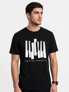 เสื้อยืดแขนสั้นสีดำสำหรับผู้ชายของ Oneten Apparel ลายพิมพ์กราฟิกคีย์เปียโนทรงเรขาคณิต เสื้อยืดคอกลมลำลอง - Product Image 1