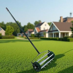 Aireador de césped manual de 3 piezas de alta resistencia con ruedas, herramienta de jardinería con púas giratorias para el cuidado del césped - Product Image 1