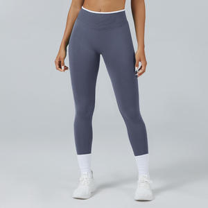 Custom Logo Seamless Elastic Waist Solid High Waist Scrunch <b>Leggings</b> <b>with</b> <b>Pockets</b> for Women-Eco-Friendly Quick Dry Activewear - Product Image 2