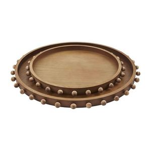 New Arrival Round Wooden Serving Tray with White Ribbed Border Decorative Storage Tray for Kitchen and Home - Product Image 5