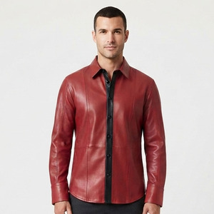 <b>Men</b> Genuine Leather Fashion Fit Horn Button Breathable Casual Sporty Office Wear <b>Shirt</b> - Product Image 1