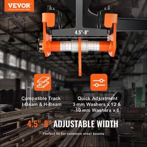 Capacità di carico di 11000 libbre/5 tonnellate carrello a fascio di spinta manuale ruote in acciaio a doppia lega 4.5 regolabile \ "8 \" larghezza della flangia I-Beam pesante - Product Image 2
