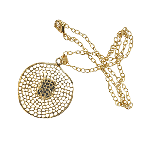 จี้ห้อยคอเคลือบทองประดับด้วยลาพิส ลาซูลี ดีไซน์แผ่นดิสก์ เครื่องประดับแฟชั่นจากอัญมณีกึ่งมีค่า จำหน่ายส่ง - Product Image 2