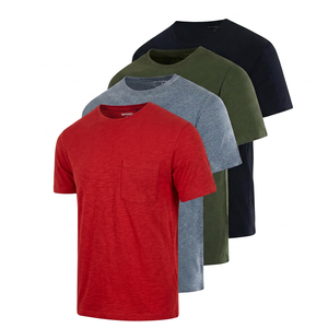 Men's Regular Fit 100% Cotton O-Neck <b>T</b>-<b>Shirt</b> Solid Color Casual Short Sleeve Breathable Jersey Knitted <b>Pocket</b> Design - Product Image 4