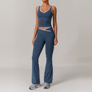 New Arrival <b>Cross</b> High Waist Women'S Activewear Suits Sport Gym Athletic Fitness Workout Yoga Set - Product Image 2