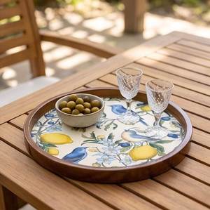 NEHA ENTERPRISES NE-165 Handmade Wooden Enamel Printed Modern <b>Storage</b> Serving <b>Tray</b> Dishwasher Safe Decorative Tabletop Organizer - Product Image 2