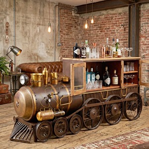 Suren Space - Mueble para Bodega de Vinos Estilo Industrial Antiguo, Puerta Tipo Shaker, Madera de Mango Sólida, Hierro, 2 Compartimentos, Diseño Independiente - Product Image 1