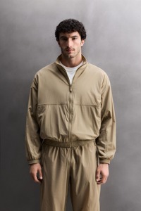 Men's Khaki Windproof Racer <b>Jacket</b> With Zipper Closure Casual Style Polyester Material Autumn Wear - Product Image 2