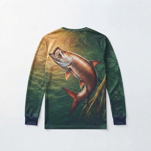 Camisa de Pesca de Manga Larga para Hombre, Estampado de Tarpa Verde por Sublimación, Protección UPF 50, Secado Rápido, Poliéster, Ropa para Exteriores - Product Image 2
