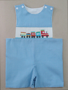 Robe de fête décontractée pour enfants, coupe trapèze, en coton 100%, longueur genou, col rond, manches classiques, motif gingham bleu, avec traîne smockée à la main - Product Image 4