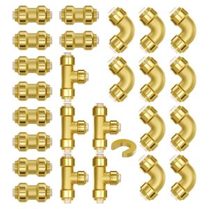 25 Pezzi Raccordi per Tubi in Ottone da 1/2 Pollice, Connettori a Innesto Rapido per Aria Compressa, Inclusi 10x Dritti, 10x Gomiti, 5x Raccordi a T - Product Image 1