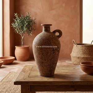 Vase anneau rustique en terre cuite avec poignée, urne décorative artisanale en céramique, pot en terre cuite pour table, vente en gros - Product Image 5