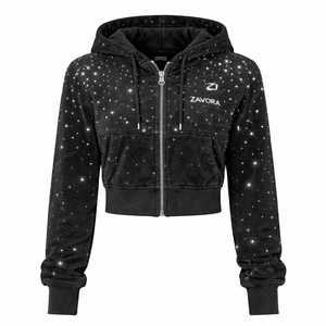 เสื้อฮู้ดครอปซิปสำหรับผู้หญิง ผ้าฝ้ายฟลีซ ลายเพชรเต็มตัว สไตล์สตรีทแวร์ มีเชือกผูก ฮู้ดแบบครอปท็อป เสื้อผ้ากีฬา - Product Image 6