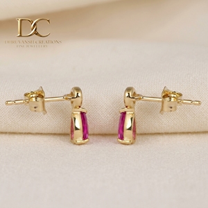 IGI Certified 9K Solid Yellow Gold Lab Grown Diamond and Hot Pink <b>Tourmaline</b> Stud <b>Earring</b> for Women Custom Jewelry Manufacturer - Product Image 5