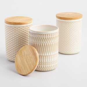Ceramic Food Storage <b>Jars</b> With Wooden Lids Airtight Minimalist Design Kitchen <b>Spice</b> Containers Handcrafted Round Shape - Product Image 2
