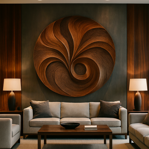 Art mural rond en bois biologique fait à la main Luxali, sculpture en bois Art déco, thème plantes/fleurs pour l'intérieur, cadeau pour la maison, anniversaires - Product Image 3