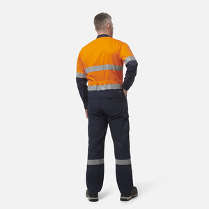 Combinaison de travail haute visibilité pour hommes, orange marine, bandes réfléchissantes, manches longues, uniforme en coton pour l'industrie et la construction - Product Image 3