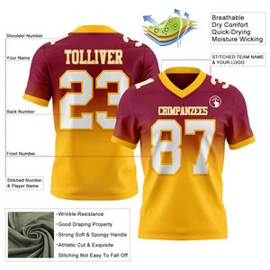 Camiseta de Fútbol Americano de Poliéster con Malla Transpirable, Diseño de Logotipo Personalizado por Transferencia Térmica, Uniforme de Equipo Personalizado - Product Image 2