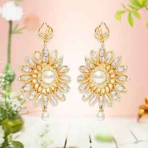 Kempu Sunflower Chandelier Earrings-Trendy Zircon and Pearl Charm Earrings - Product Image 3