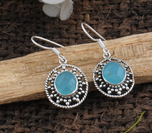 Natural Aqua Chalcedony Drop <b>Earrings</b> 925 Sterling <b>Silver</b> Women Luxury <b>Wedding</b> Minimalist Dainty Jewelry Wholesale Manufacturer - Product Image 3